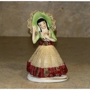 Vintage 1950s Enesco Dresden Lace Porcelain Figurine Lady Japan Textured